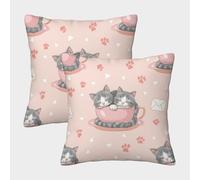 FELASBUID Cute Kittens-cartoon Style Design Federe Cuscini Per Divano Decorativa Available All Seasons Fodere Per Cuscini Set 2 Pezzi Moderna Sedia Camera Da Letto 45x45cm