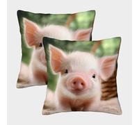 FELASBUID Cute Piglet-Soft Animal Style Federe Cuscini Per Divano Decorative Available All Seasons Fodere Per Cuscini 2 Pezzi Quadrate Con Cerniera Invisibile Letto Casa Camera 40x40cm