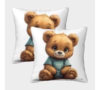 FELASBUID Cute Teddy Bear-cartoon Illustration Style Federe Cuscini Per Divano Decorativa Available All Seasons Fodere Cuscino Set 2 Pezzi Cerniera Invisibile Sedia Camera Da Letto 40x40cm