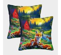 FELASBUID Fox Federe Cuscini Per Divano Decorativa Animal Fodere Cuscino Set 2 Pezzi Con Cerniera Invisibile Per Divani Giardino 50x50cm