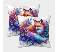 FELASBUID Fox Federe Cuscini Per Divano Decorative Animal Fodere Per Cuscini Confezione Da 2 Con Cerniera Invisibile Da Letto Per Salotto 50x50cm