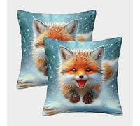 FELASBUID Fox Federe Cuscini Per Divano Decorative Animal Fodere Per Cuscini Confezione Da 2 Moderno Per Soggiorno Camera Sofà 50x50cm