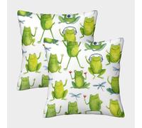 FELASBUID Frog Characters-Cartoon Playful Style Federe Cuscini Per Divano Decorativa Available All Seasons Fodere Cuscino Set 2 Pezzi Moderno Da Letto Per Salotto 45x45cm