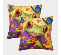 FELASBUID Frog with Butterflies-Colorful Cartoon Style Federe Cuscini Per Divano Decorativa Available All Seasons Fodere Cuscino Set 2 Pezzi Cerniera Invisibile Letto Casa Camera 45x45cm