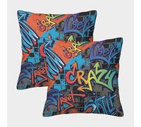 FELASBUID GraffitiArtStyle-UrbanStreetVibe Federe Cuscini Per Divano Decorative Fodere Per Cuscini Confezione Da 2 Moderno Sedia Camera Da Letto 45x45cm