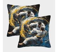 FELASBUID Judo Fighters in Motion-Dynamic Martial Arts Style Federe Cuscini Per Divano Decorative Available All Seasons Fodere Per Cuscini 2 Pezzi Quadrate Poliestere Sedia Camera Da Letto 45x45cm