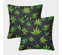 FELASBUID Marijuana Leaves-Stylized Green Foliage Design Federe Cuscini Per Divano Decorative Available All Seasons Fodere Per Cuscini 2 Pezzi Quadrate Moderna Da Letto Per Salotto 40x40cm