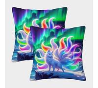 FELASBUID Nine-tailed Fox Federe Cuscini Per Divano Decorativa Animal Fodere Cuscino Set 2 Pezzi Con Cerniera Invisibile Per Divani Giardino 50x50cm
