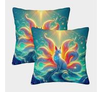 FELASBUID Nine-tailed Fox Federe Cuscini Per Divano Decorative Animal Fodere Per Cuscini Confezione Da 2 Con Cerniera Invisibile Per Soggiorno Camera Sofà 45x45cm