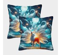 FELASBUID Nine-tailed Fox Federe Cuscini Per Divano Decorative Animal Fodere Per Cuscini Set 2 Pezzi Poliestere Del Divano Arredamento 40x40cm