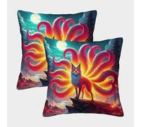 FELASBUID Nine-tailed Fox Federe Cuscini Per Divano Decorative Animal Fodere Per Cuscini Set 2 Pezzi Moderni Letto Casa Camera 50x50cm