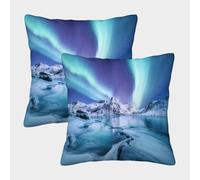 FELASBUID Northern Lights-Aurora Borealis Scene Federe Cuscini Per Divano Decorative Fodere Per Cuscini Confezione Da 2 Cerniera Invisibile Da Letto Per Salotto 45x45cm