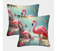 FELASBUID Pink Flamingo-tropical Beach Scene Federe Cuscini Per Divano Decorative Available All Seasons Fodere Per Cuscini Confezione Da 2 Moderni Del Divano Arredamento 45x45cm