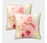 FELASBUID Pink Roses Bouquet-Soft Pastel Floral Style Federe Cuscini Per Divano Decorative Available All Seasons Fodere Per Cuscini 2 Pezzi Quadrate Con Cerniera Invisibile Letto Casa Camera 45x45cm