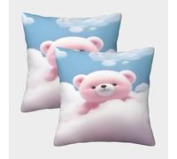 FELASBUID Pink Teddy Bear-cute Cartoon Style Federe Cuscini Per Divano Decorativa Available All Seasons Fodere Per Cuscini Set 2 Pezzi Moderna Da Letto Divano 45x45cm