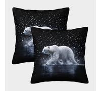 FELASBUID Polar Bear Walking-Wild Animal Nature Scene Federe Cuscini Per Divano Decorative Fodere Per Cuscini Set 2 Pezzi Moderni Da Letto Per Salotto 50x50cm