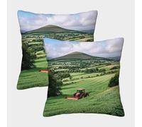 FELASBUID Red Tractor Farming-Rural Irish Countryside Scene Federe Cuscini Per Divano Decorativa Available All Seasons Fodere Per Cuscini Set 2 Pezzi Poliestere Per Divani Giardino 45x45cm