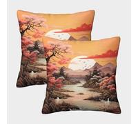 FELASBUID Scenic Landscape-Japanese Style Painting Federe Cuscini Per Divano Decorativa Available All Seasons Fodere Per Cuscini Set 2 Pezzi Moderni Letto Casa Camera 45x45cm