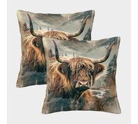 FELASBUID ScottishCattleWildNatureDesign Federe Cuscini Per Divano Decorative Fodere Per Cuscini Confezione Da 2 Cerniera Invisibile Letto Casa Camera 45x45cm