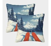 FELASBUID Skiing Scene-Winter Mountain Landscape Federe Cuscini Per Divano Decorative Fodere Per Cuscini Confezione Da 2 Poliestere Letto Casa Camera 40x40cm