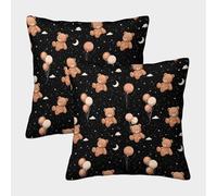 FELASBUID Teddy Bear Night-Starry Sky Pattern Federe Cuscini Per Divano Decorativa Available All Seasons Fodere Per Cuscini Set 2 Pezzi Moderna Da Letto Divano 50x50cm