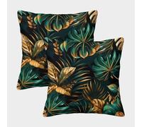 FELASBUID Tropical Leaves-gold Leaf Pattern Federe Cuscini Per Divano Decorative Available All Seasons Fodere Per Cuscini 2 Pezzi Quadrate Poliestere Da Letto Divano 40x40cm