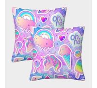 FELASBUID Unicorn-sticker-design-pastel-dreamy-style Federe Cuscini Per Divano Decorativa Available All Seasons Fodere Per Cuscini Set 2 Pezzi Moderna Letto Casa Camera 40x40cm