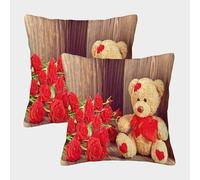FELASBUID Valentine Подарок-romantic Teddy Bear Style Federe Cuscini Per Divano Decorativa Available All Seasons Fodere Per Cuscini Set 2 Pezzi Moderno Da Letto Per Salotto 40x40cm