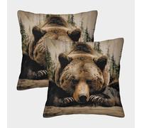 FELASBUID Wild Bear Portrait-Nature Forest Style Federe Cuscini Per Divano Decorative Fodere Per Cuscini Confezione Da 2 Moderna Letto Casa Camera 50x50cm