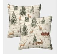 FELASBUID Winter Deer Scene-Vintage Holiday Illustration Federe Cuscini Per Divano Decorative Available All Seasons Fodere Per Cuscini Confezione Da 2 Moderni Letto Casa Camera 50x50cm