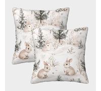 FELASBUID Winter Rabbits-soft Watercolor Illustration Federe Cuscini Per Divano Decorative Available All Seasons Fodere Per Cuscini 2 Pezzi Quadrate Con Cerniera Invisibile Da Letto Divano 50x50cm