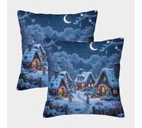 FELASBUID Winter Village Scene-Fairy Tale Cozy Style Federe Cuscini Per Divano Decorative Available All Seasons Fodere Per Cuscini 2 Pezzi Quadrate Moderna Del Divano Arredamento 45x45cm