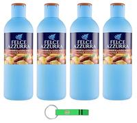 Felce Azzurra Bagnodoccia Ambra e Argan, 4 panni per il corpo, gel doccia ambra e argan, profumo inconfondibile, idrata la pelle 650 ml + portachiavi Beni Culinari