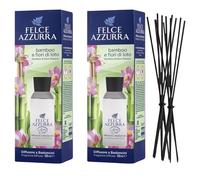 Felce Azzurra Diffusore Ambiente a Bastoncini, Fragranza Bamboo e Fiori di Loto, Formato 120 ml (2 unità) + Ricambio 10 Bastoncini per Diffusori Neri