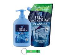 Felce Azzurra Sapone Liquido Classico Pacchetto di prova/Ricarica 1 × 500 ml + Sapone 1 × 300 ml Sapone per le mani con profumo di culto dall'Italia + Portachiavi Beni Culinari