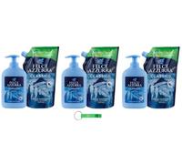Felce Azzurra Sapone Liquido Classico Pacchetto di prova/Ricarica 3 × 500 ml + Sapone 3 × 300 ml Sapone per le mani con profumo di culto dall'Italia + Portachiavi Beni Culinari