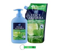 Felce Azzurra Sapone Liquido Menta e Lime Pacchetto di prova/Ricarica 1 × 500 ml + Sapone 1 × 300 ml Sapone per le mani con profumo di culto dall'Italia + Portachiavi Beni Culinari