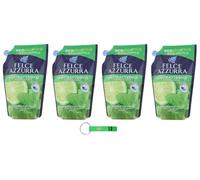 Felce Azzurra Sapone Liquido Sapone Menta e Lime Ricarica 4 × 500 ml - Eco-Refill - 83% Plastica - Sapone Mito con Profumo di culto dall'Italia + Portachiavi Beni Culinari