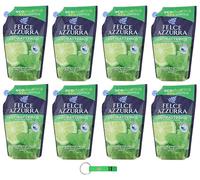 Felce Azzurra Sapone Liquido Sapone Menta e Lime Ricarica 8×500ml - Eco-Refill - 83% Plastica - Sapone Mito con Profumo di culto dall'Italia + Beni Culinari Portachiavi Gratis