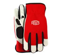 FELCO 702XL Guanti da lavoro in pelle rosso/bianco (taglia XL, palmo + dita in pelle, dorso in Spandex, materiale traspirante, 1 paio di guanti da giardino)