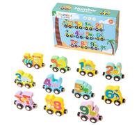 FeLeA Trenino Legno Giocattolo, Dinosauri Treno Magnetico, Numero 0-9 Set Con Auto, Regalo Educativo Montessori per Bambini, Ragazzi e Ragazze 2-5 Anni