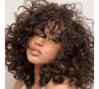Felek Parrucche corte e sciolte con frangia, da donna, capelli ricci, ricci, sintetici, resistenti al calore, morbida, afro, senza colla, naturale, carina, per donne (35,5 cm, #4)