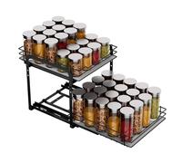 Felenny Portaspezie allungabile, a 2 ripiani, in acciaio inox, organizer per spezie, organizer da cucina, scaffale estraibile per armadio, cucina, piano di lavoro