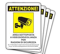 Felexdo 4 Cartelli Area Videosorvegliata, 20x15cm Segnaletica Videosorveglianza in PVC, Impermeabile e Resistente ai Raggi UV Adatti per negozio e proprietà privata
