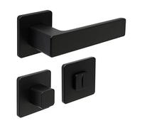 FELGNER Maniglia Bormio per per bagno e WC | maniglia per porta moderna e di alta qualità | ferramenta per porta con rosetta | per porte interne e delle camere | Nero