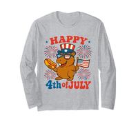 Felice 4 luglio Capybara Hot Dog e bandiera americana Groovy Maglia a Manica