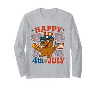 Felice 4 luglio Capybara Hot Dog e bandiera americana Groovy Maglia a Manica