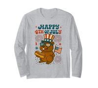 Felice 4 luglio Capybara Hot Dog e bandiera americana Groovy Maglia a Manica