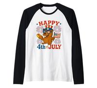 Felice 4 luglio Capybara Hot Dog e bandiera americana Groovy Maglia con Maniche Raglan