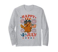 Felice 4 luglio Capybara tenendo hot dog e bandiera americana Maglia a Manica